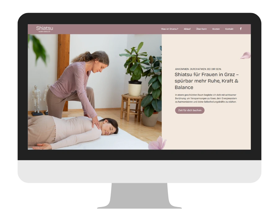 Desktop PC zeigt die Website von Shiatsu Karin Miedler