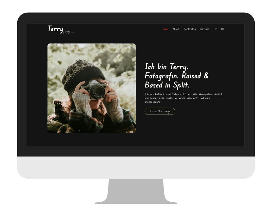 PC Ansicht mit Herosection einer Fotografie Website - Webdesign Referenzbeispiel