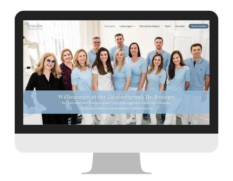 Desktop Ansicht vom Kundenprojekt Dr. Resinger Zahnärztin Graz