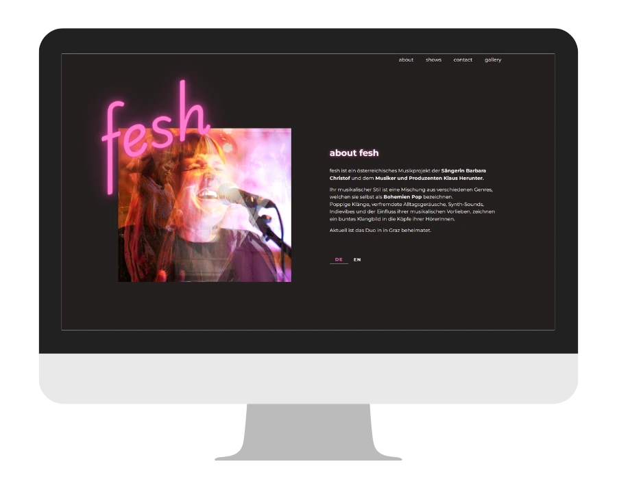 Desktop Ansicht vom Kundenprojekt fesh-music.com. eine Website für eine Band aus Graz.
