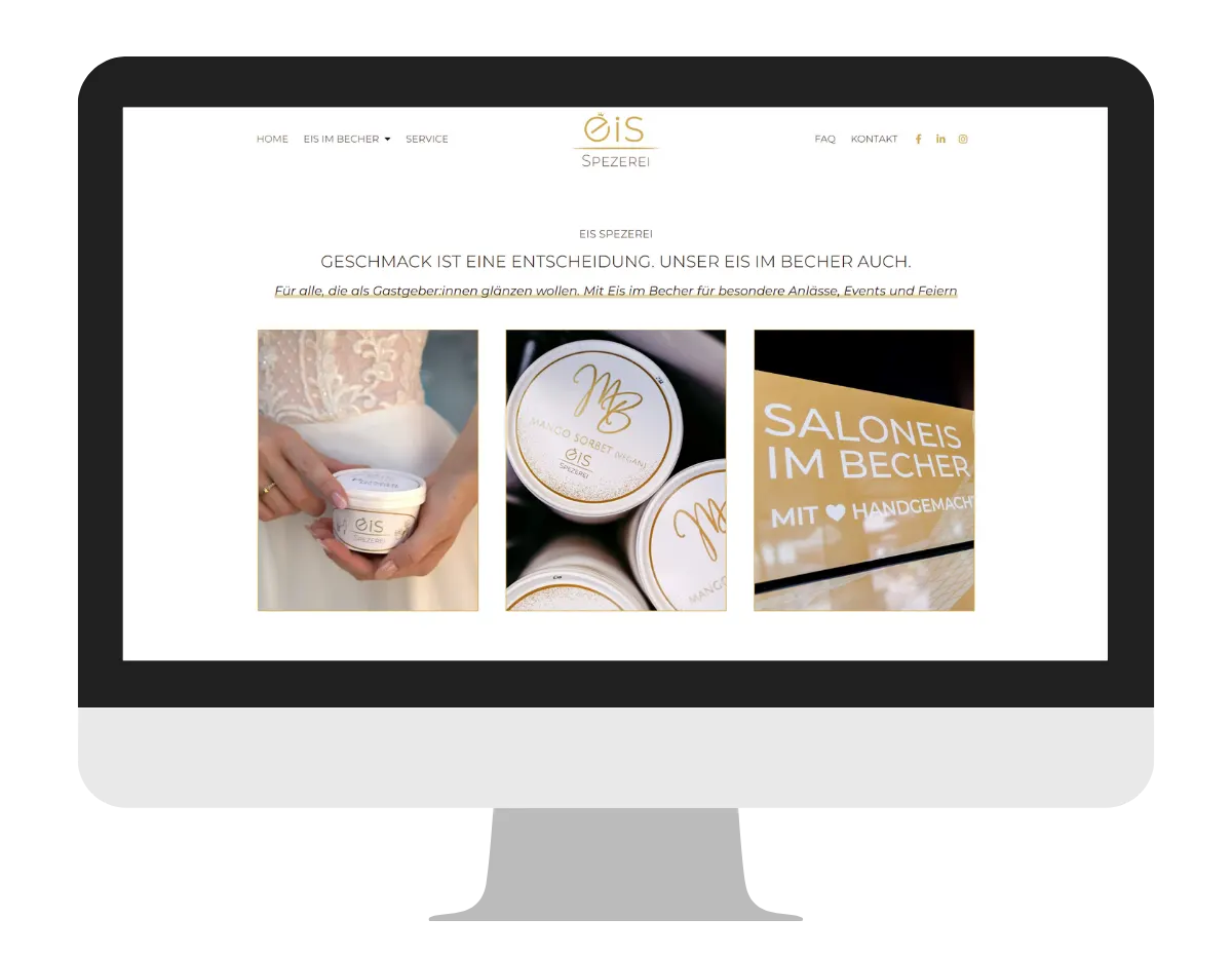 Bild eines Desktop PCs der die Website der Eis Spezerei geöffnet hat